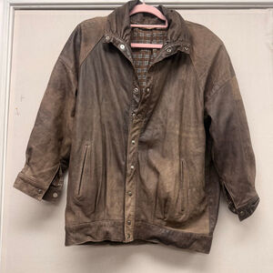 Vintage 1980’s Women's Nita Henry Brown Distressed Bomber Leather Jacket Size S